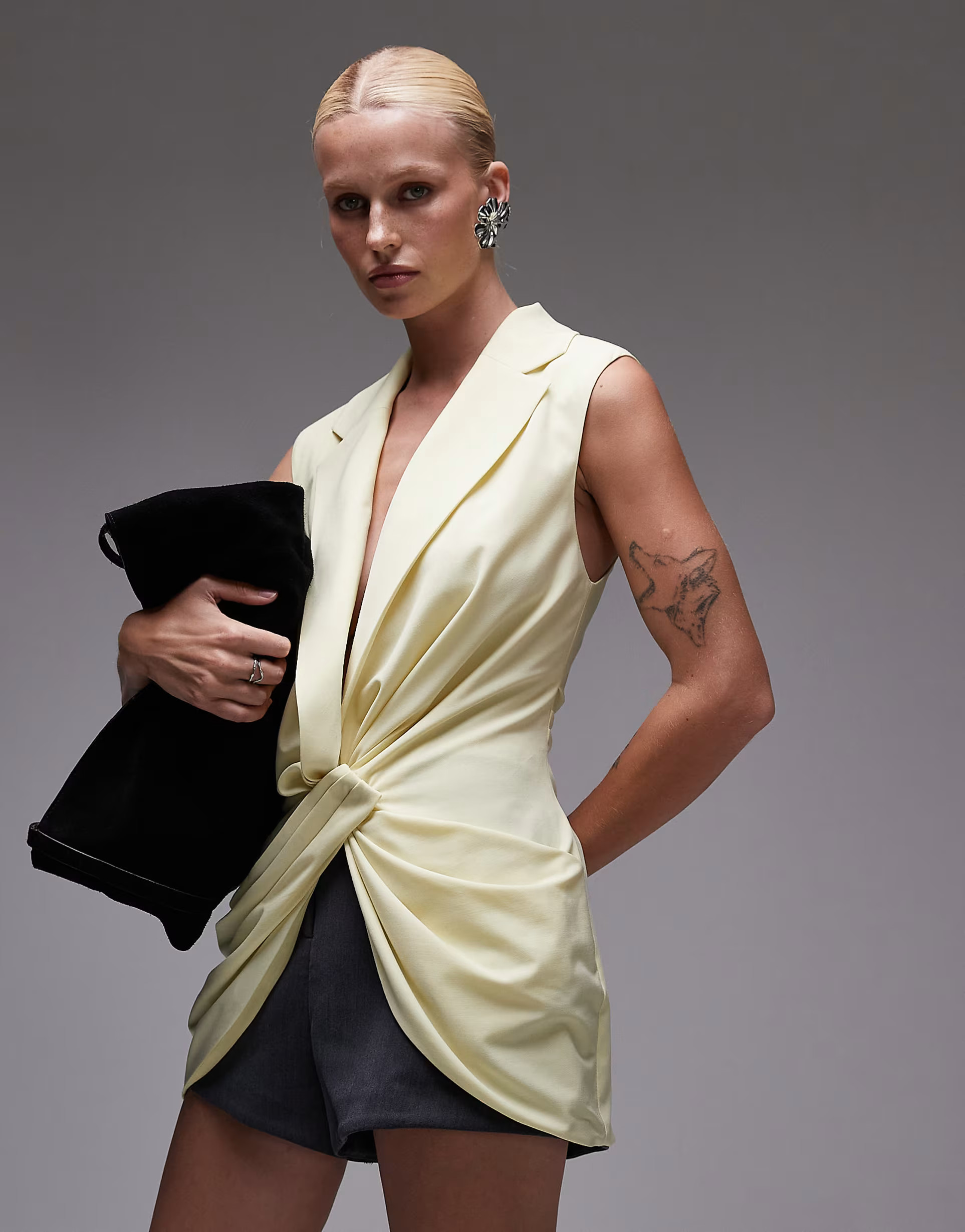 ASOS DESIGN tailored twist front plunge vest in buttermilk | ASOS (Global)