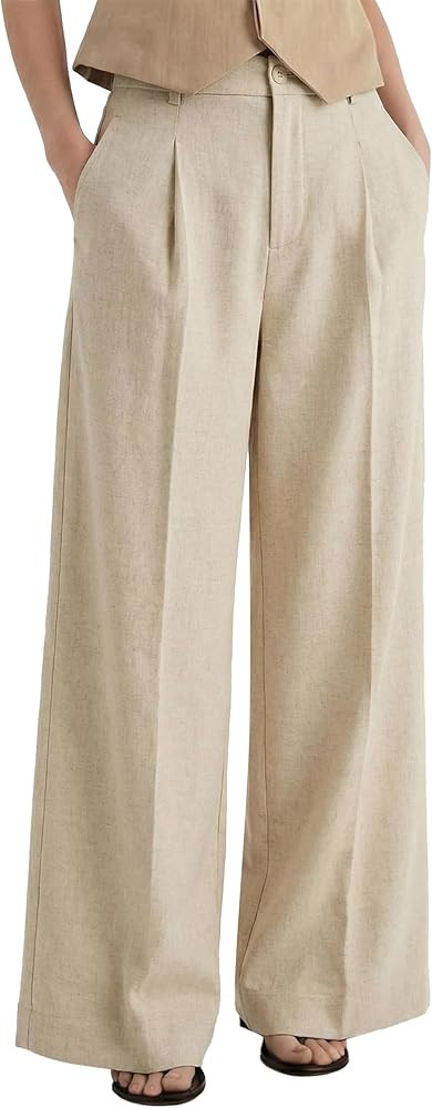 Arach&Cloz Womens Linen Blend Wide Leg All-Season Business Casual Outfits Dress Pants | Amazon (US)
