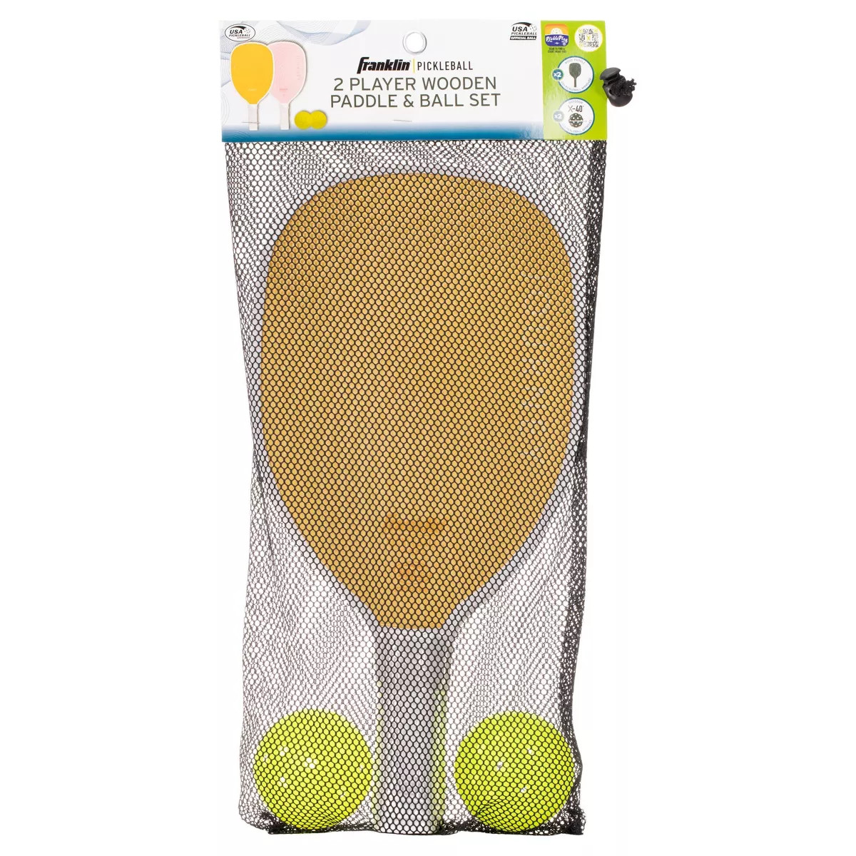 Franklin Sports 2 Player Wood Journey Pickleball Paddle and Ball Set in Mesh bag - Yellow/Pink | Target