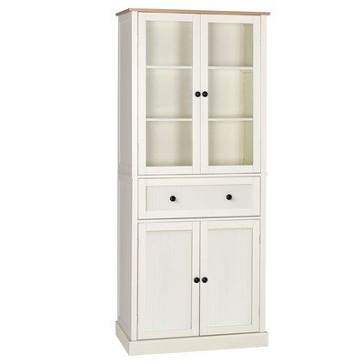VEIKOUS 72 in Kitchen Pantry Storage Cabinet Cupboard with Framed Glass Doors and Drawer, Off-Whi... | Lowe's