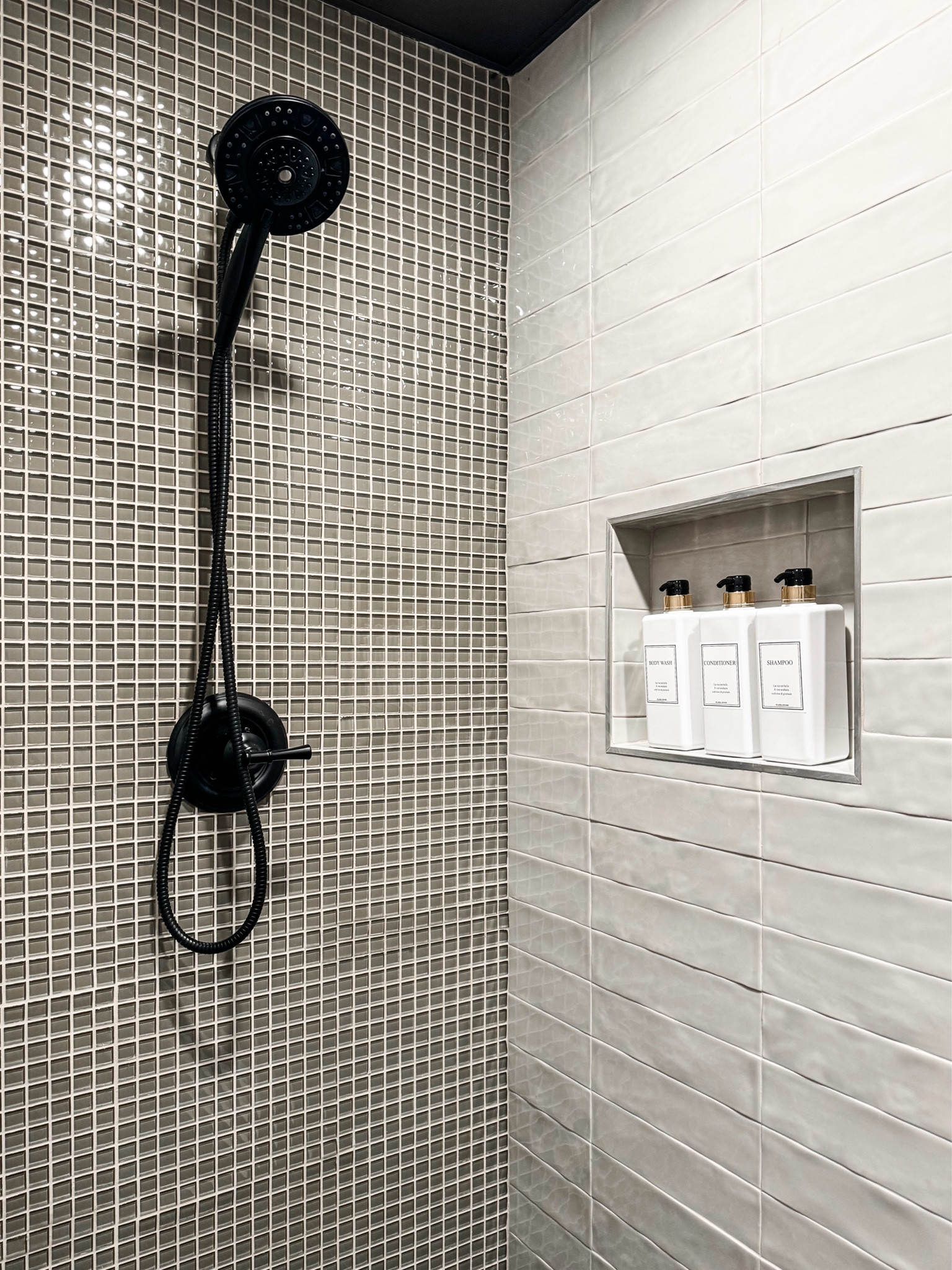 Shower details with built-in niche

#showerhead #refillablebottles #shampoobottle 

#LTKHome #LTKFindsUnder100