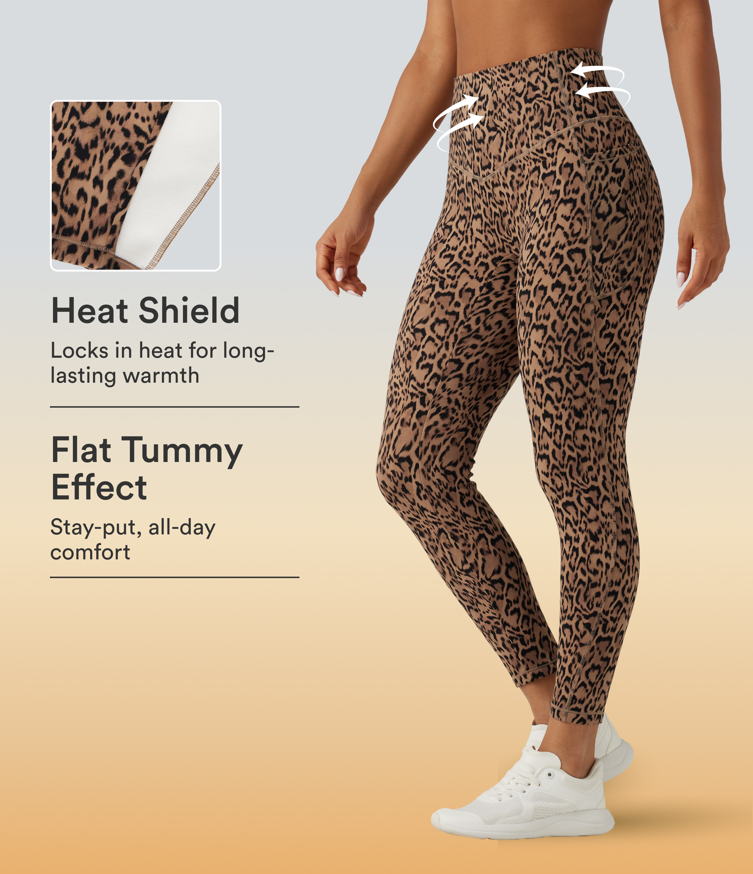 Halara Halara UltraSculpt™ Leopard Print High Waisted Tummy Control Fleece Workout Leggings with Pockets  - Tan Leopard - S(7/8) gym leggings | HALARA
