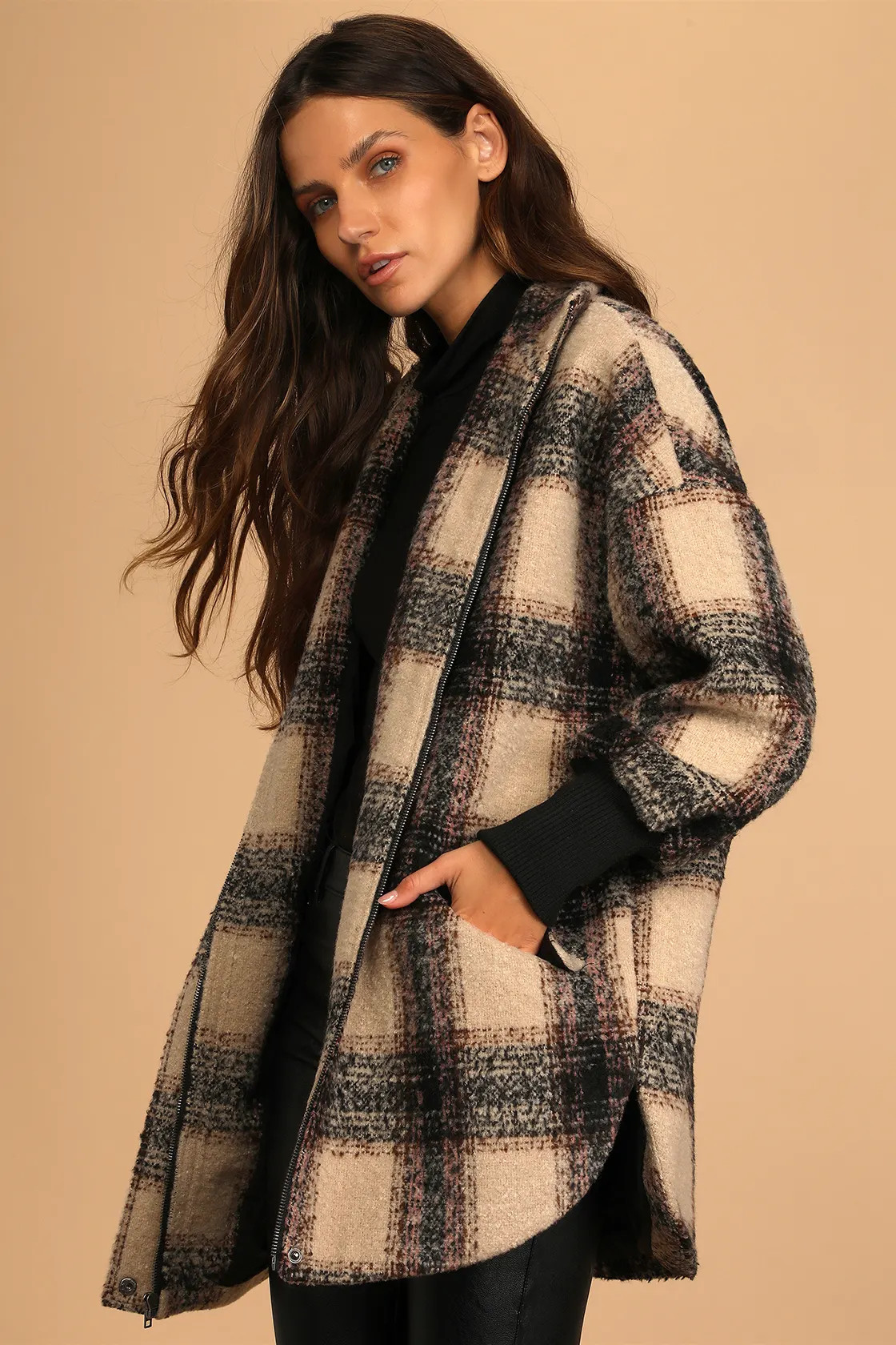 Layer on the Cozy Beige Multi Plaid Oversized Shacket | Lulus (US)
