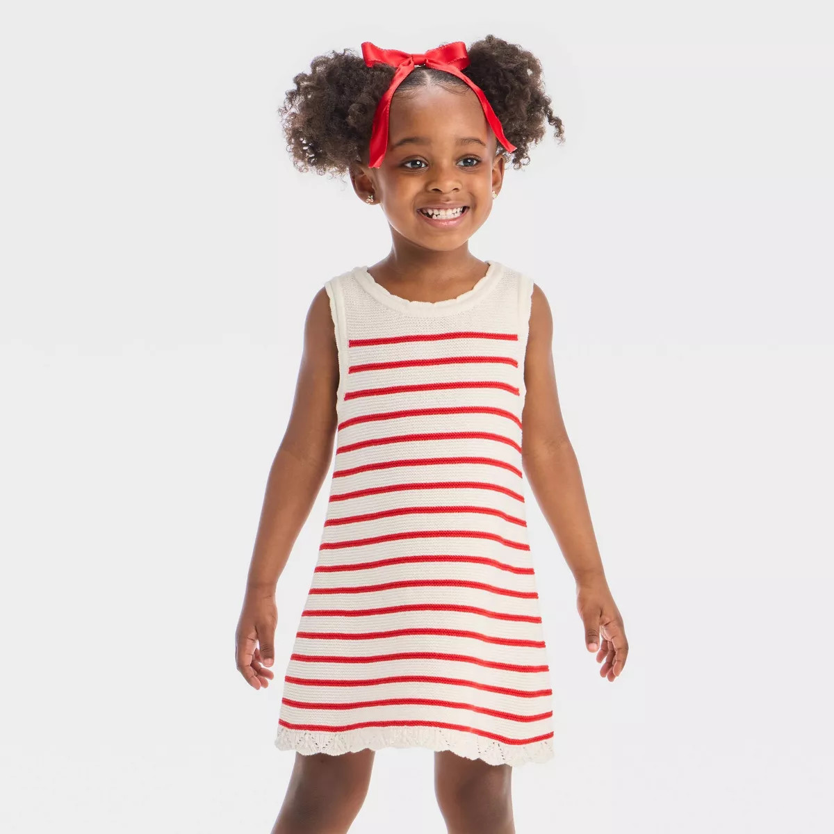 Toddler Girls' Americana Striped Sweater Dress - Cat & Jack™ Cream/Red | Target