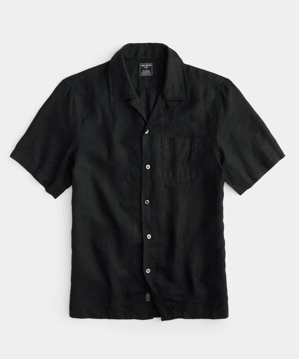 Sea Soft Irish Linen Camp Collar in Black | Todd Snyder