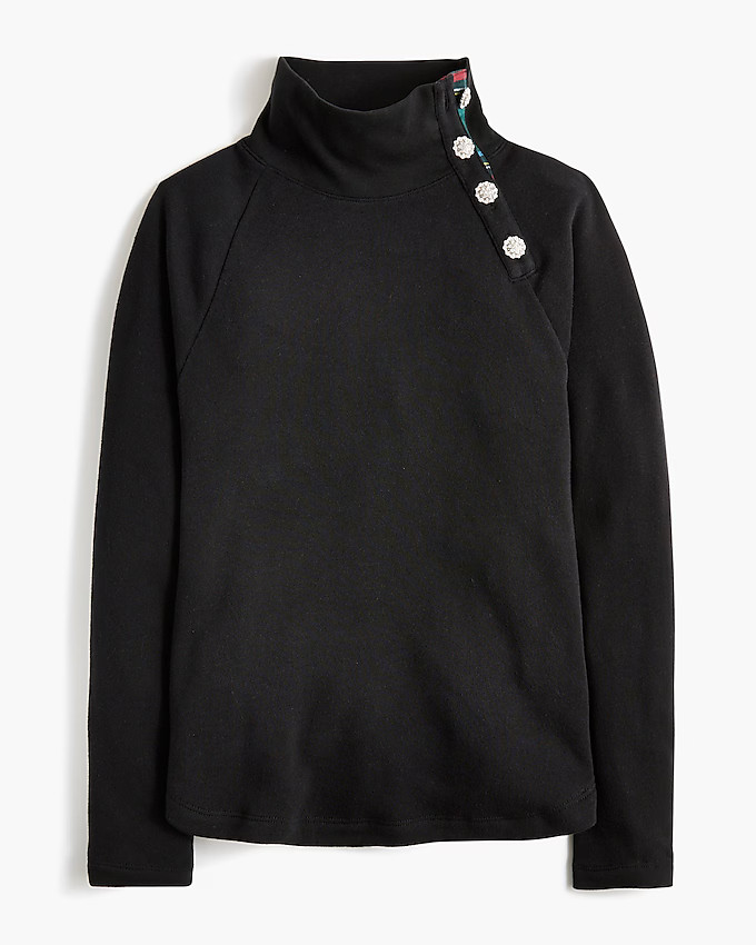 Tartan wide jeweled button-neck pullover sweatshirt | J.Crew Factory