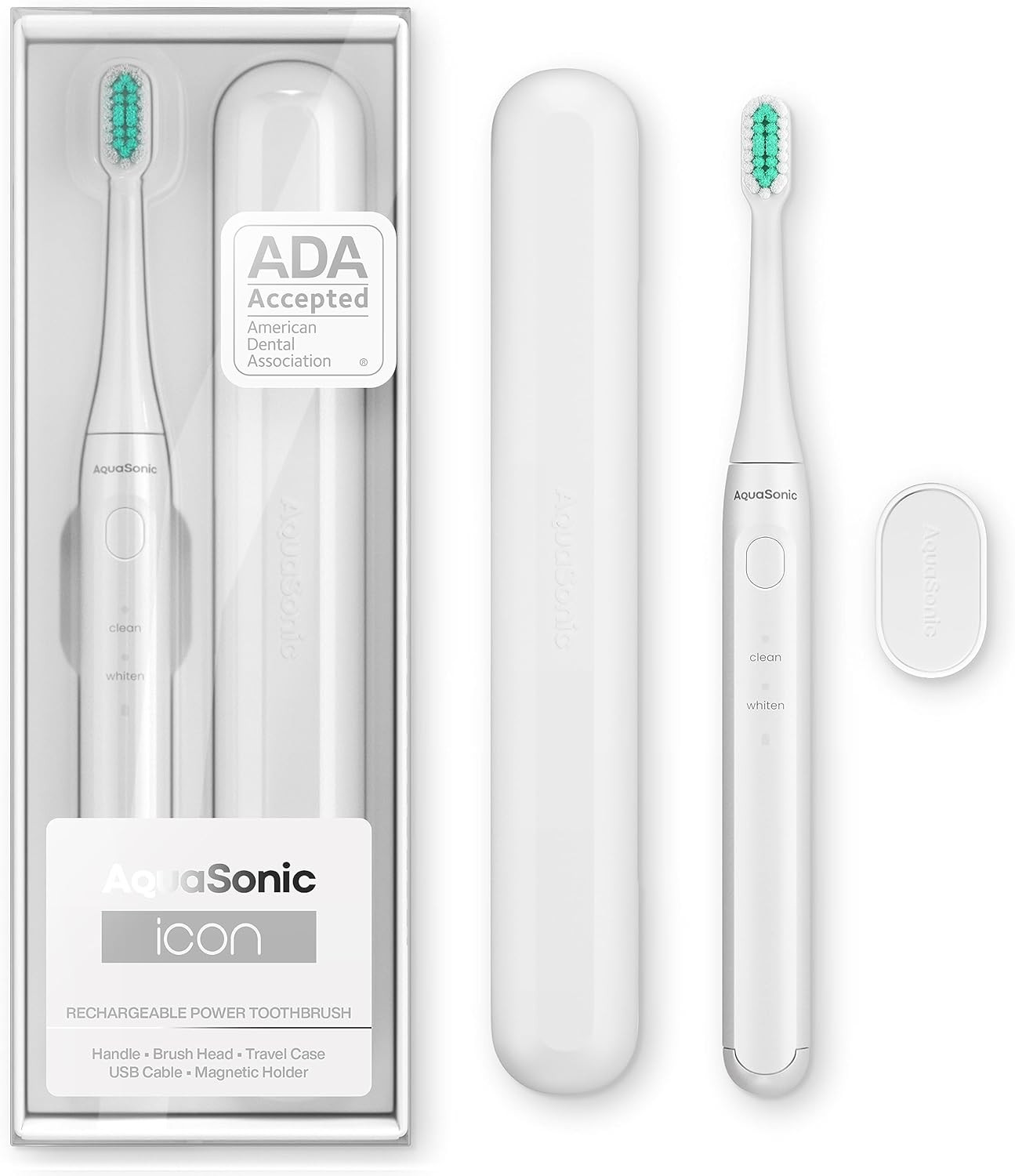 Aquasonic Icon ADA-Accepted Rechargeable Toothbrush | Magnetic Holder & Slim Travel Case | 2 Brus... | Amazon (US)