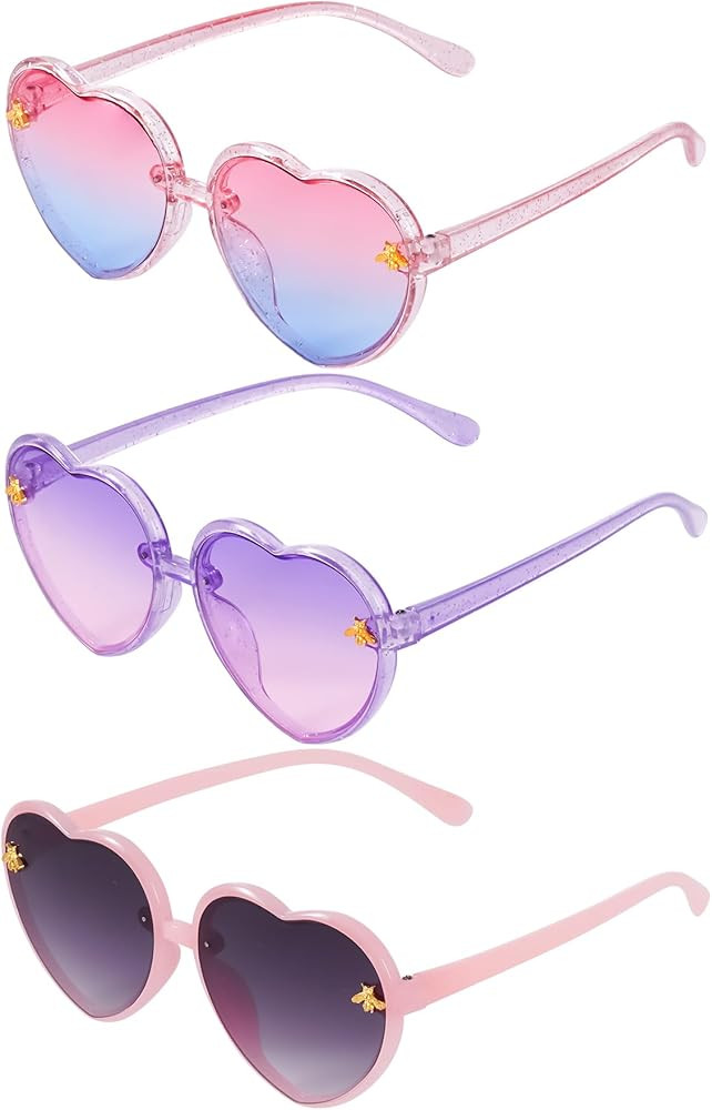obmwang 3 Pieces Kids Heart Shaped Sunglasses Stylish Cute Bee Sunglasses for Toddler Girls Age 3... | Amazon (US)