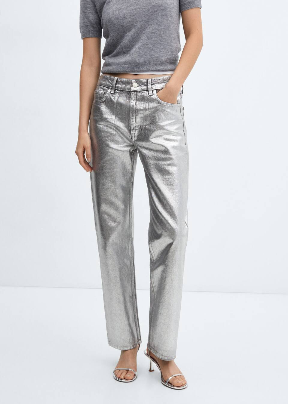 Straight foil jeans -  Women | Mango USA | MANGO (US)