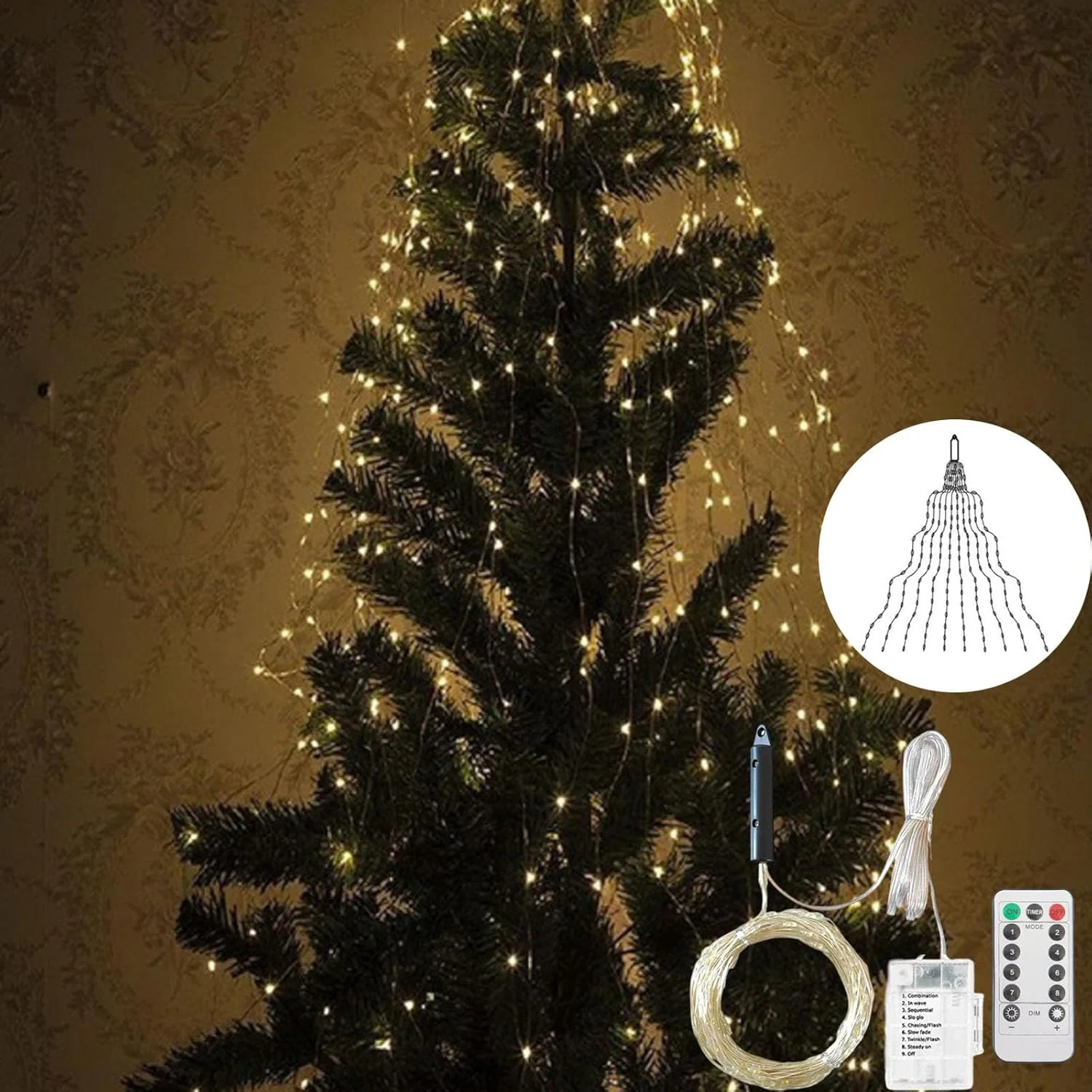 2026 Upgrade Cascading Twinkle Lights for Christmas Tree, Waterfall Lights with 8 Modes & Timer, ... | Walmart (US)