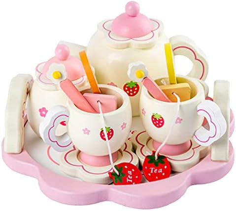 NUOBESTY Wooden Tea Set Kids Tea Ware Toys Childrens Pretend Play Food Kitchen Set Wooden Tea Cup To | Amazon (US)