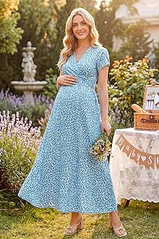 OUGES Maternity Maxi Dress Wrap Baby Shower Pregnancy Dresses for Photoshoot Maternity Outfits Su... | Amazon (US)