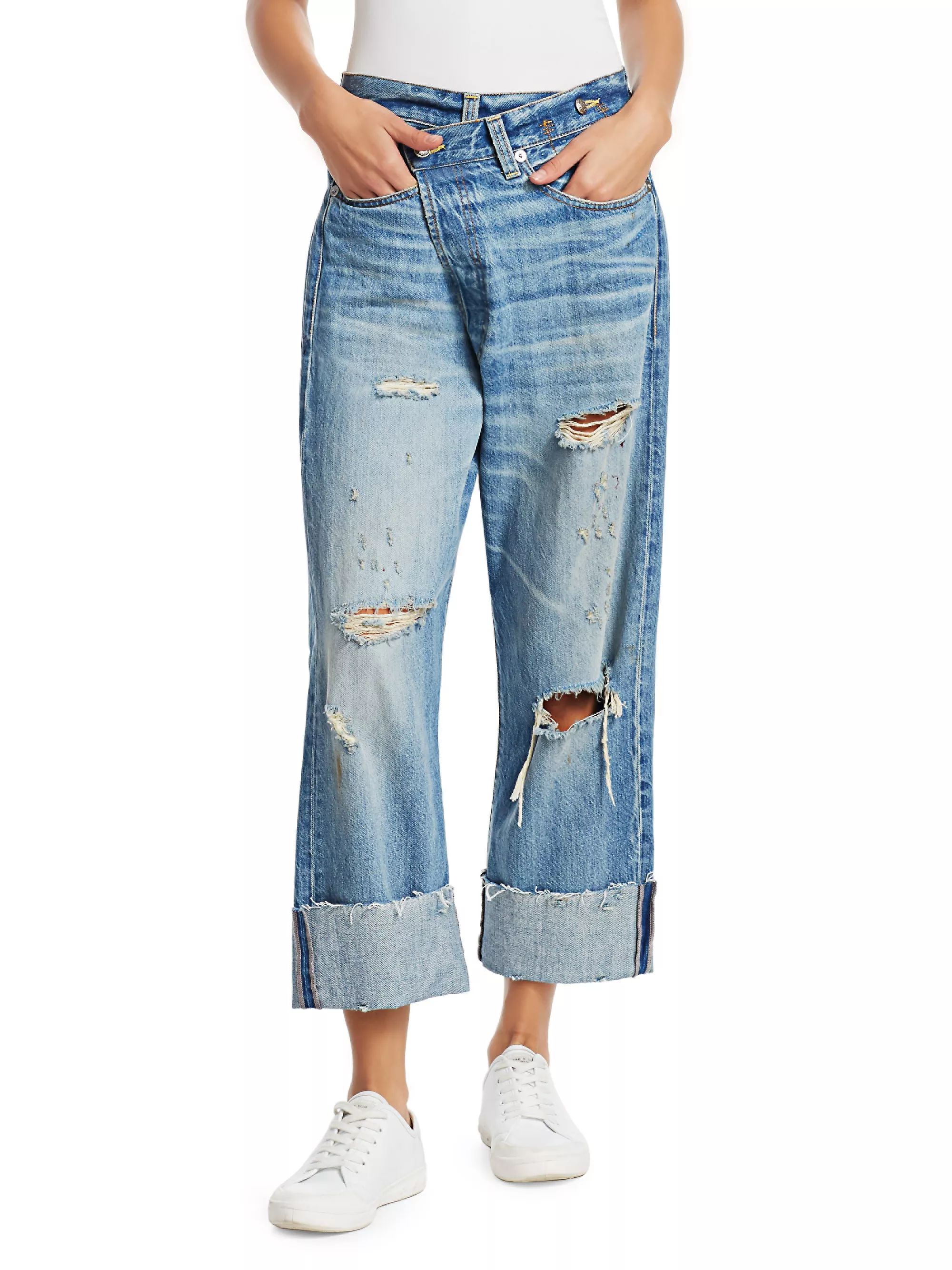 Shop R13 Distressed Crossover Jeans | Saks Fifth Avenue | Saks Fifth Avenue
