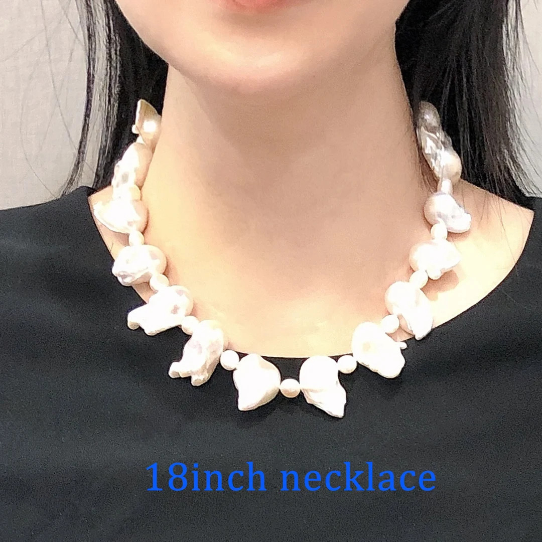 18inch Small and big pearl necklace, mixed size Large baroque pearl necklace,genuine freshwater p... | Etsy (US)