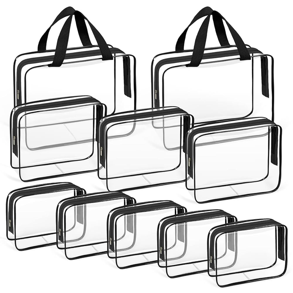 TISRATOK 10 PCS Clear Travel Makeup Toiletry Bag, Plastic PVC Cosmetic TSA Approved Organizer Kit... | Amazon (US)