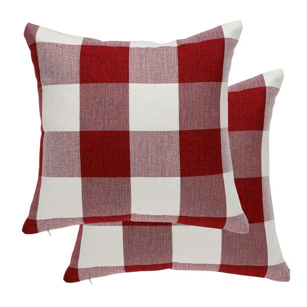Piccocasa 2-Piece Cotton Linen Decorative Cushion Cover Retro Plaid 18"x18" Red,#1 | Walmart (US)