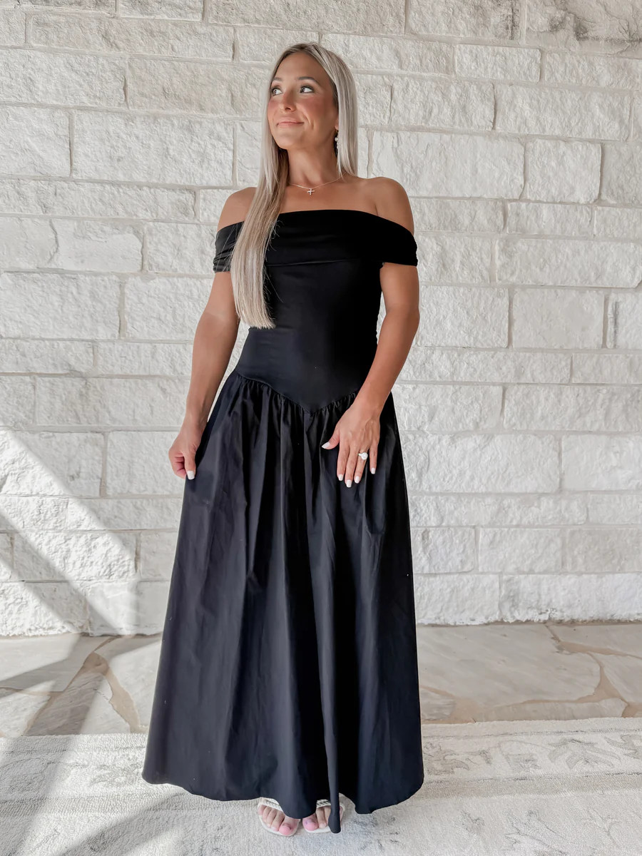 Through The Night Off The Shoulder Basque Waist Midi Dress | CK Squared Boutique