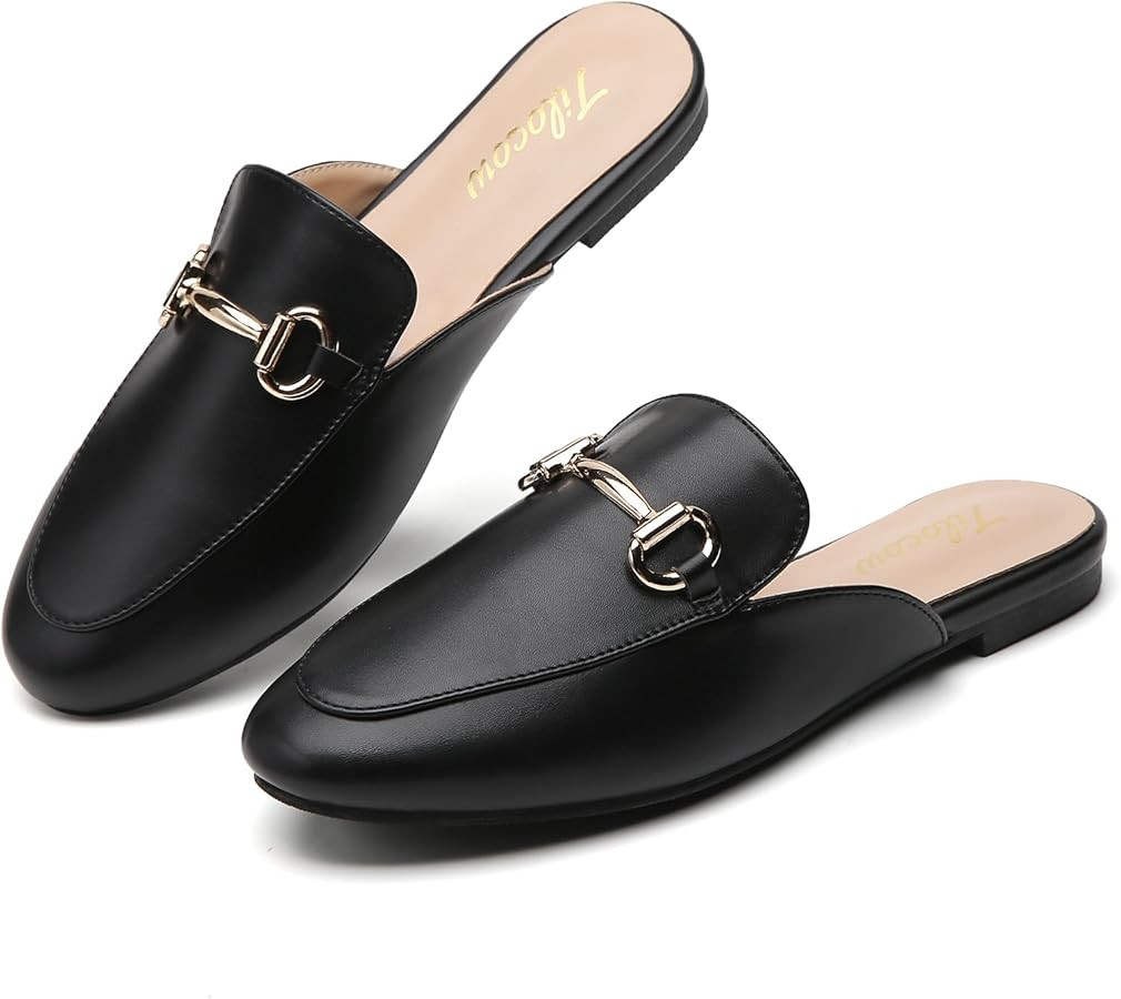 Tilocow Metal Buckle Mules for Women Round Toe Backless Flats Mules Slides Mules Shoes Ladies Sli... | Amazon (US)
