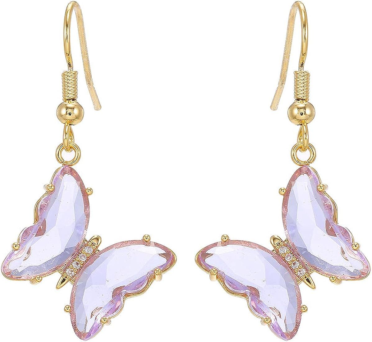 CZ Butterfly Glass Drop Dangle Earrings for Women Teen Girls 925 Sterling Silver Post Pin Cubic Z... | Amazon (US)