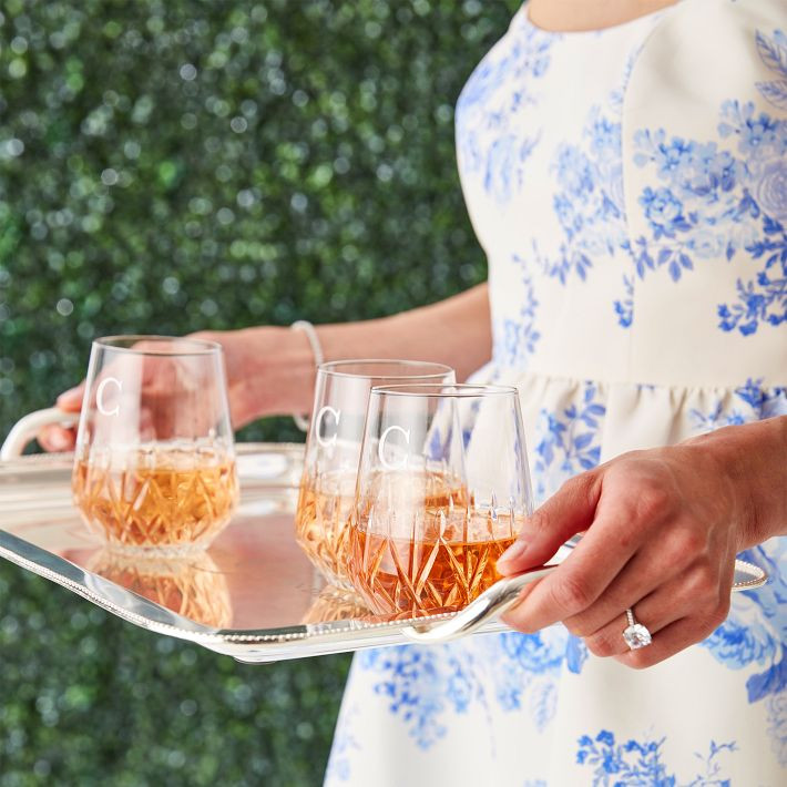 Classic Etched Stemless Wine Glasses, Set of 4 | Mark and Graham