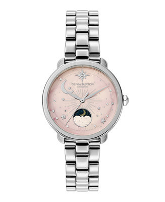Olivia Burton Women's Moonphase Silver Tone Stainless Steel Bracelet Watch, 34mm - Macy's | Macy's