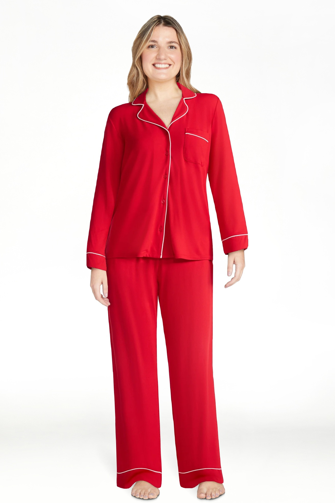 Joyspun Women’s Dreamy Soft Collection Long Sleeve Top and Pants Pajama Set, Sizes XS-4X | Walmart (US)