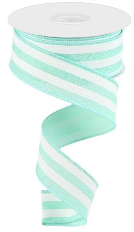 Ribbon  Wired Ribbon  White and Mint Vertical Stripe Ribbon | Etsy | Etsy (US)