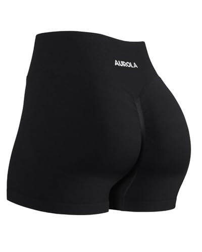 AUROLA Influence Collection Workout Shorts for Women,Squat Proof Gym Shorts No Roll Up Butt Scrunch Seamless Compression Short-2.5" Inseam, Black, L | Amazon (US)