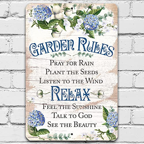 Garden Rules Metal Sign - Floral Garden Sign Decorative Outdoor, Greenhouse Display and Summer House Print, Backyard Religious Decor and Gift, 8x12 Use Indoors or Outdoors Durable Metal Sign | Amazon (US)