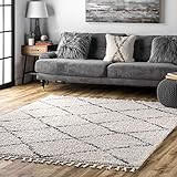 nuLOOM Amelia Moroccan Lattice Tassel Shag Rug, 6' 7" x 9', Off White | Amazon (US)