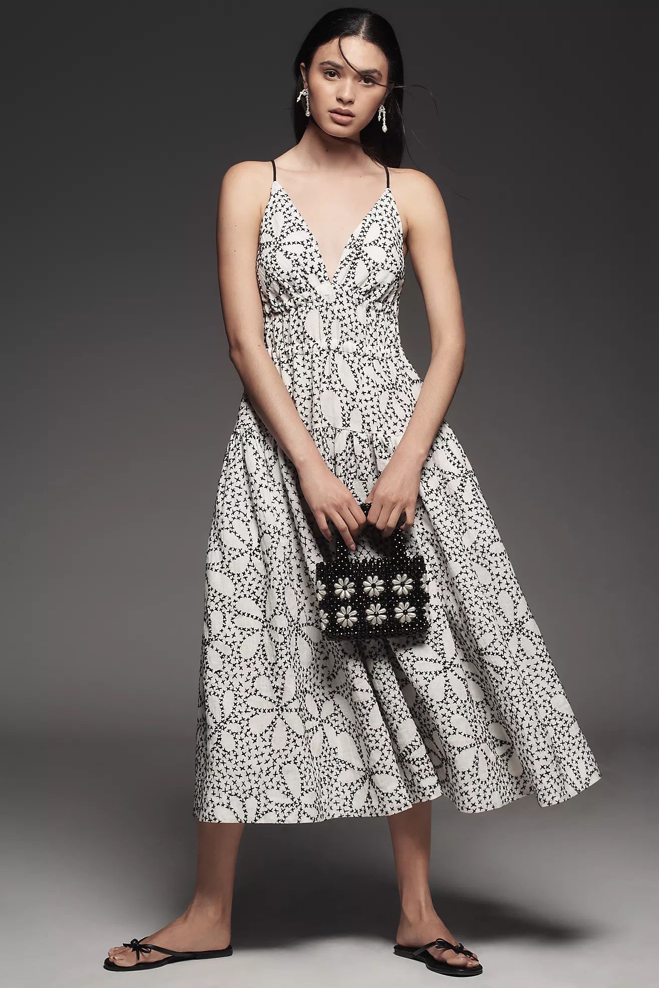 Hope for Flowers by Tracy Reese Linen Smocked V-Neck Midi Dress | Anthropologie (US)