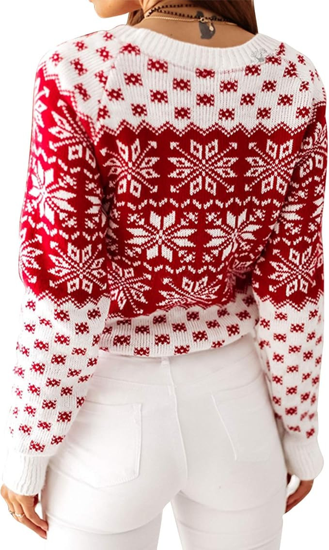 EXLURA Patterns Reindeer Ugly Christmas Sweater Jumper Pullover Tops | Amazon (US)