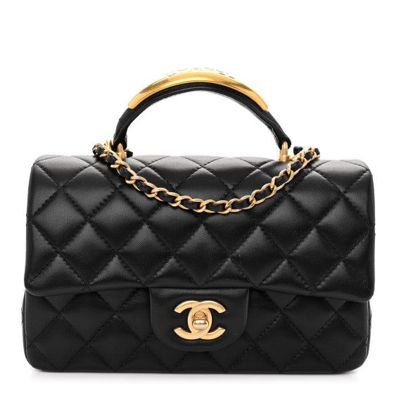 Lambskin Quilted Metal Mini Top Handle Rectangular Flap Black | FASHIONPHILE (US)