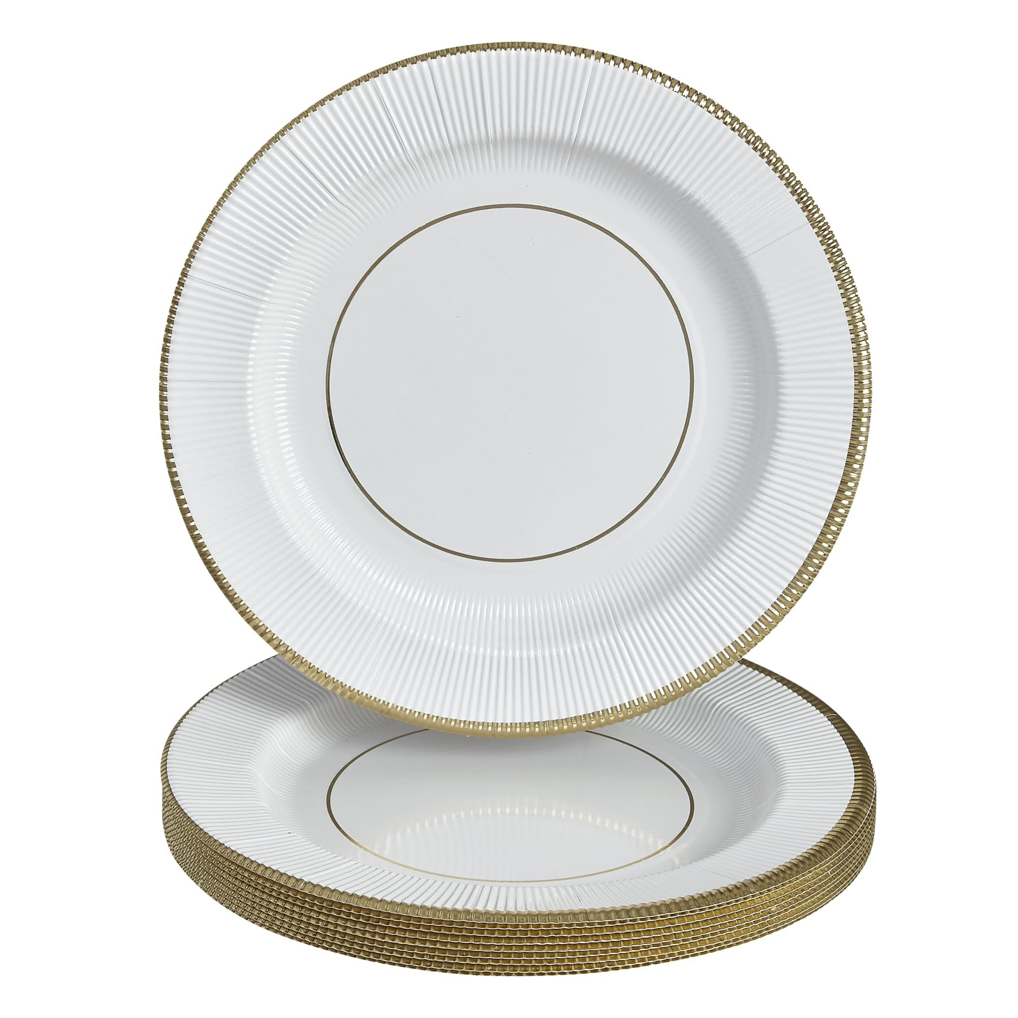 Silver Spoons DISPOSABLE ROUND RIPPLED RIM CHARGER PLATES - 10 PC - Gold/White | Amazon (US)