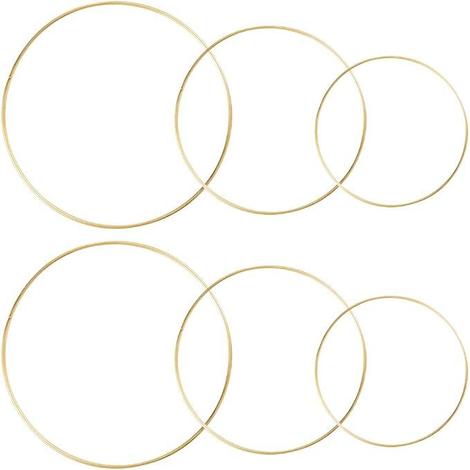 Sntieecr 6 Pack 3 Sizes (8, 10 & 12 Inch) Large Metal Floral Hoop Wreath Macrame Gold Hoop Rings ... | Amazon (US)