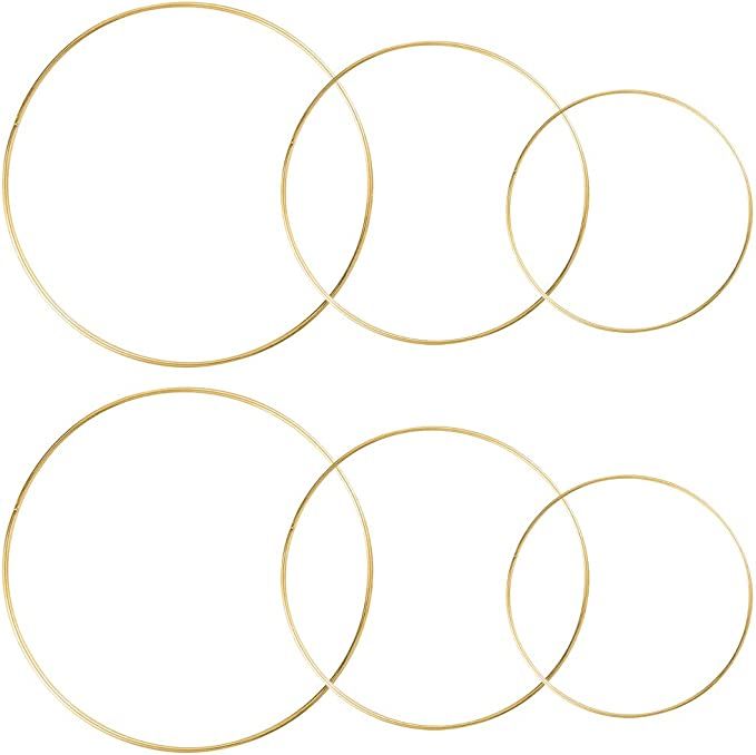Sntieecr 6 Pack 3 Sizes (8, 10 & 12 Inch) Large Metal Floral Hoop Wreath Macrame Gold Hoop Rings ... | Amazon (US)