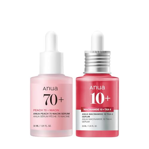Anua Pink Serum Duo for Korean Glass Skin:10% Niacinamide + 4% Tranexamic Acid Serum & Peach 70 Niacinamide Serum for Dull Skin, Skin Barrier, Fragrance-Free, Korean Skincare | Amazon (US)