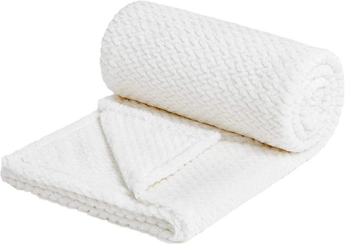 NEWCOSPLAY Super Soft Throw Blanket White Premium Silky Flannel Fleece Leaves Pattern Lightweight... | Amazon (US)