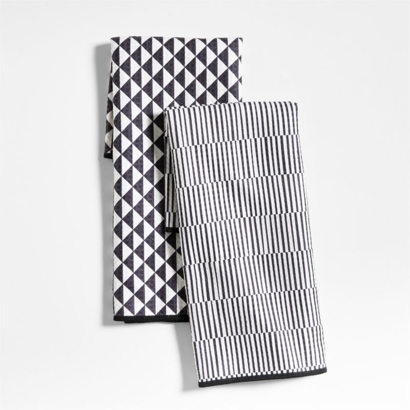 Modern Check Black Recycled Dish Towel, Set of 2 | Crate & Barrel | Crate & Barrel