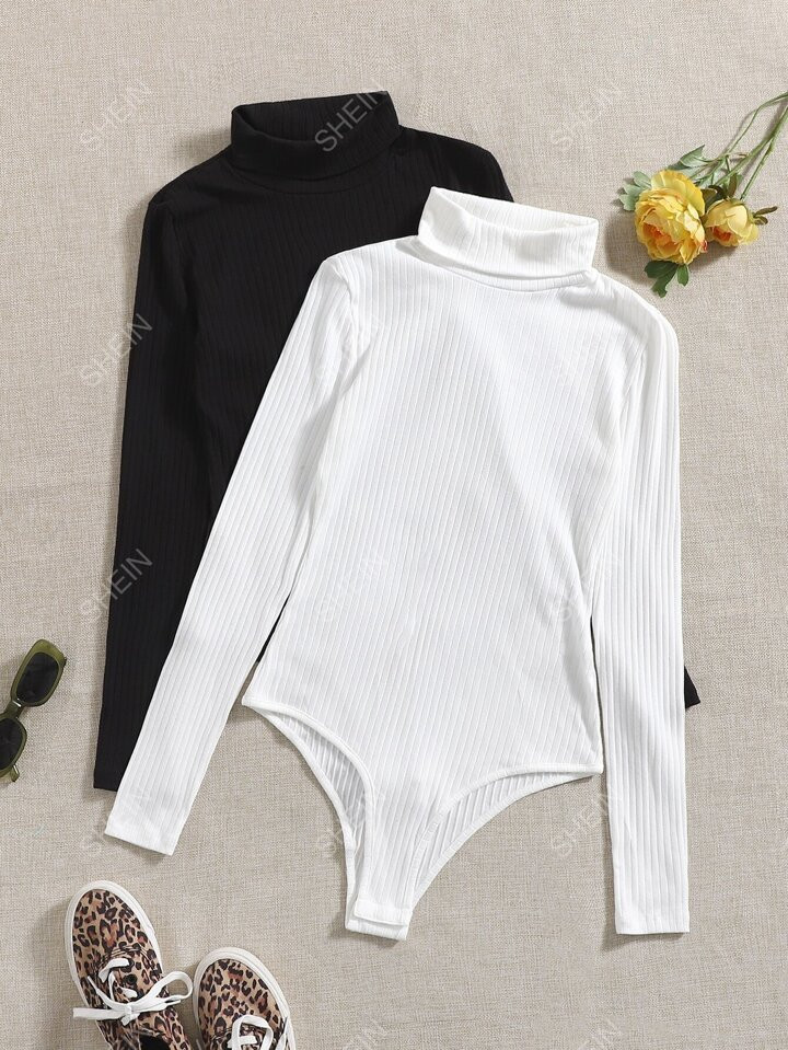 SHEIN EZwear 2 piezas Body de cuello tortuga tejido de canalé | SHEIN