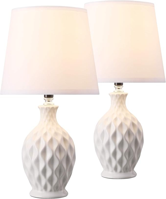 CO-Z Modern Ceramic Table Lamps Set of 2, White Table Lamp for Bedside Nightstand Bedroom, Cute D... | Amazon (US)