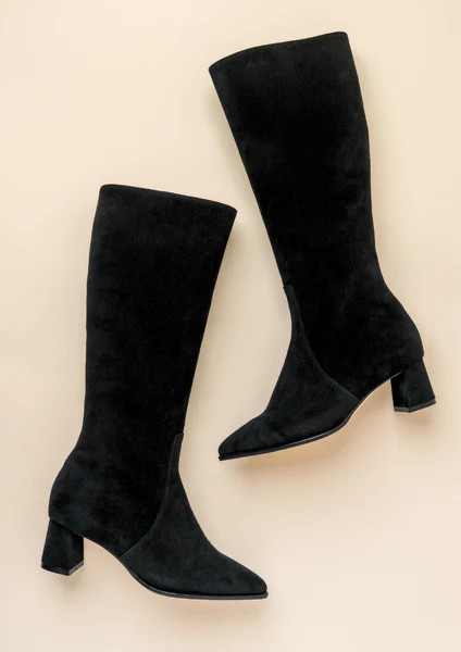 Black Suede Lower Block Tall Boot | ALLY Shoes