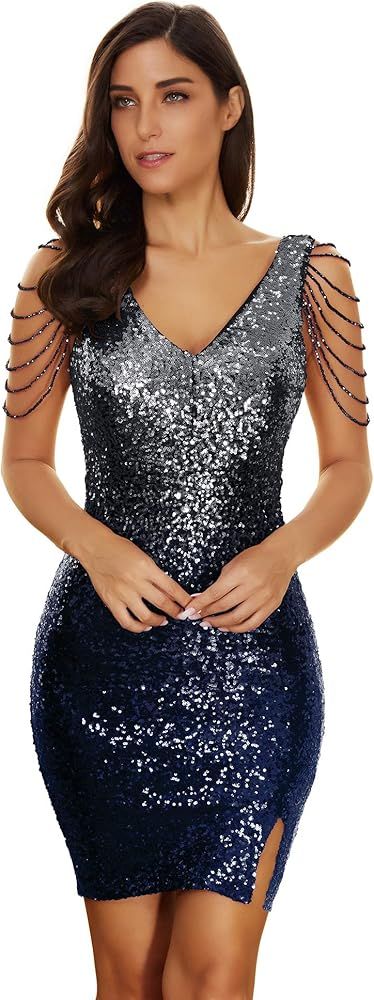 meilun Women's Sequins Bead Glitter Club Party Bodycon Mini Dress | Amazon (US)