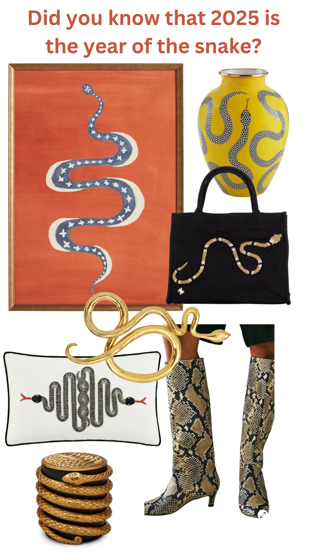 Slither into 2025 with the hottest snake accessories- it is the year of the snake after all! 
.
.
❤️Martha 


#LTKStyleTip #LTKHome #LTKGiftGuide