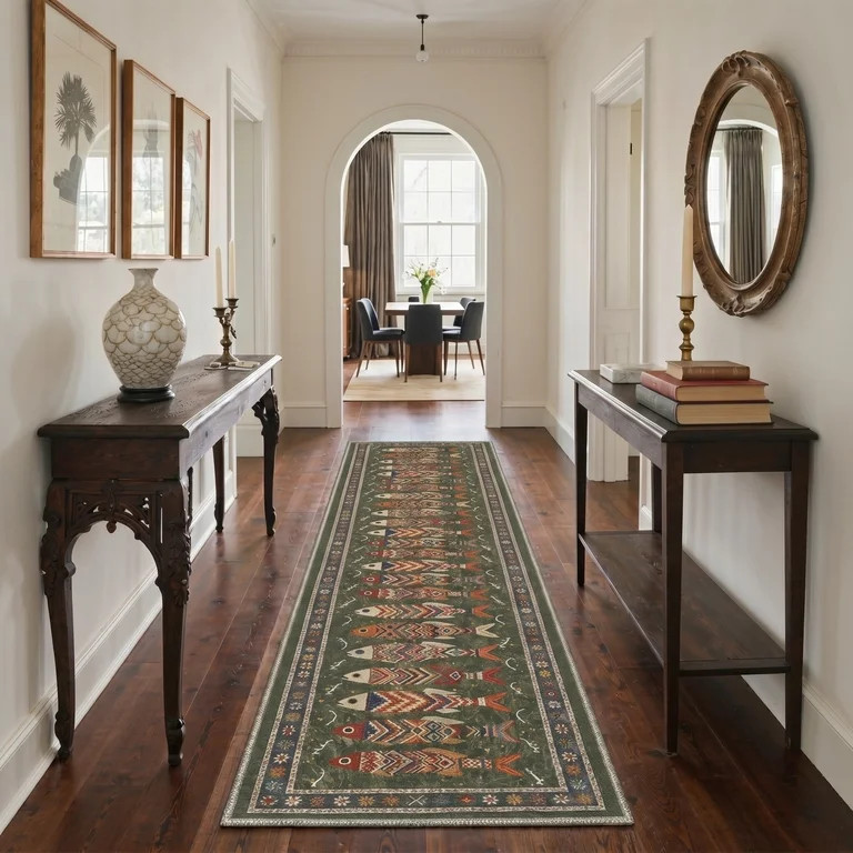 KUETH 2.5x10 Washable Runner Rug, Non Slip Flat Pile Kitchen Hallway Runner Rug with Fish Pattern... | Walmart (US)