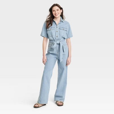 Women's Short Sleeve Jumpsuit - Universal Thread™ Light Wash 8 | Target