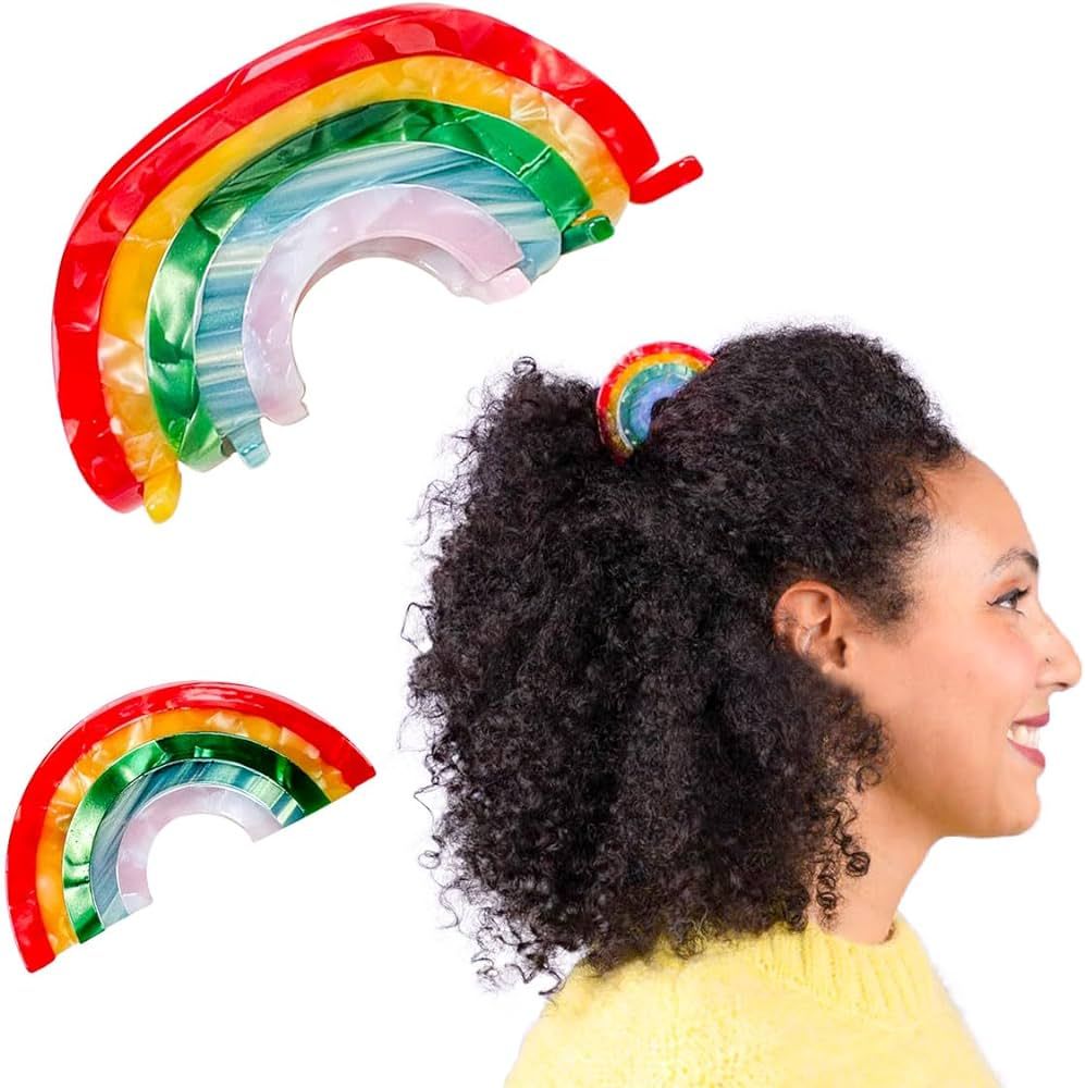 2 PCS Rainbow Hair Clips Rainbow Hair Claw Clip for Thin & Thick Hair Non-Slip Hair Catch Barrett... | Amazon (US)