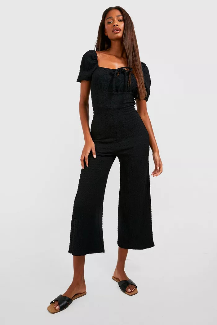 Textured Puff Sleeve Culotte Jumpsuit | Boohoo.com (US & CA)