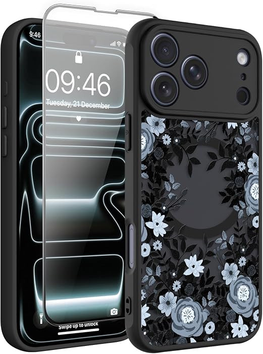 Magnetic for iPhone 17 Pro Case with Screen Protector [Compatible with MagSafe] Pretty Flower Flo... | Amazon (US)