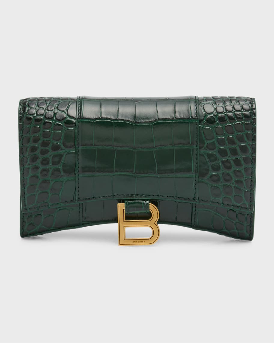 Balenciaga Hourglass Shiny Mock-Croc Chain Wallet | Neiman Marcus